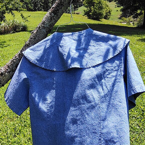 Cotton Blouse Women's Blue Soft Denim Lightweight with Large Collar - Picture 3 of 9